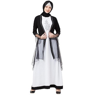 Designer Shrug with Inner abaya- Black-White